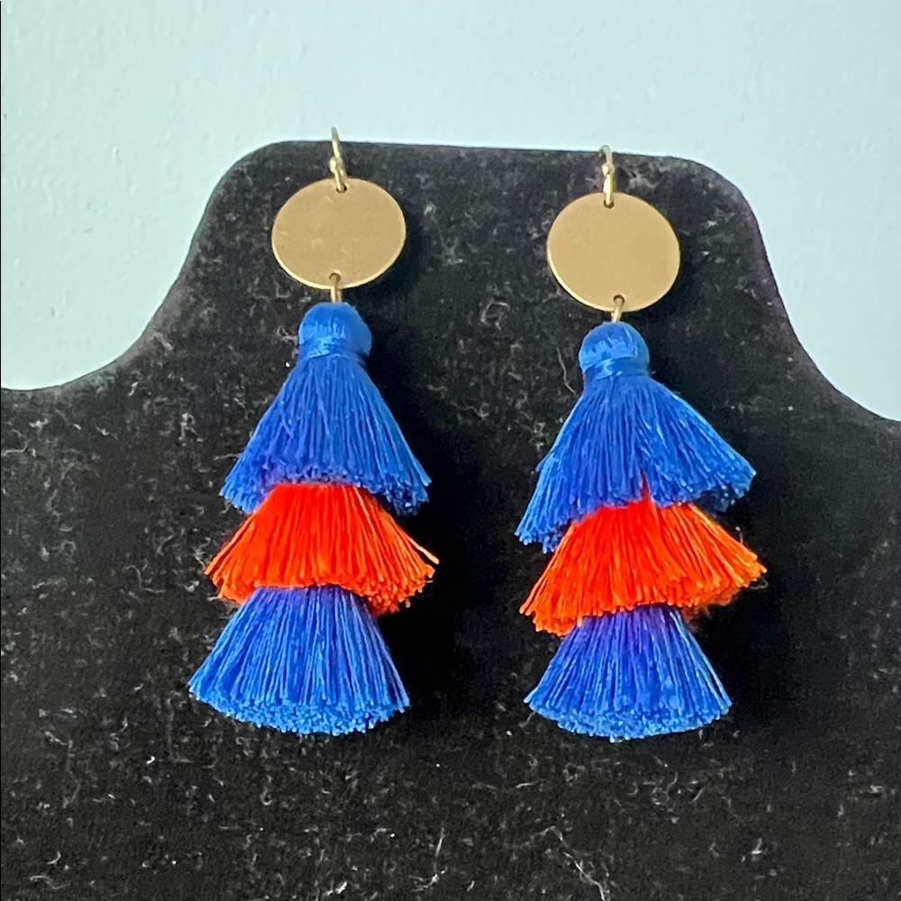 Blue and Orange Tassel Earrings - Picture 1 of 3